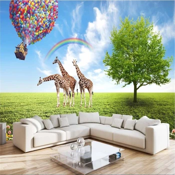 beibehang HD de Quarto de Crianças Girafa Balão de Ar Quente Árvore Grande Sala de estar de PLANO de Fundo Pinturas de Parede Adesivos de Quarto de Tamanho Personalizado