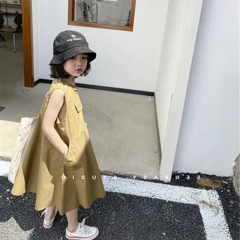 Roupas de menina 2023 Verão Nova Moda Moda infantil Colete sem Mangas Vestido de Princesa