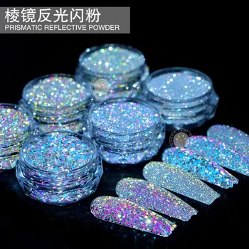 Manicure Novo Prisma Reflexivo Glitter Em Pó Explosão De Cristal Quebrado Pó De Diamante Micro Cristal De Diamante Fino Glitter Em Pó